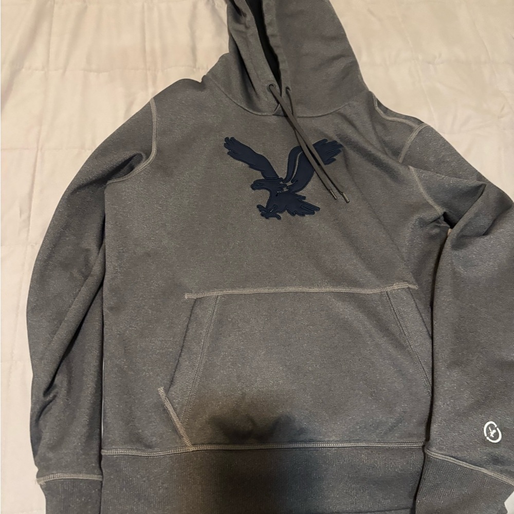 American Eagle Outfitters Gray Hoodie with Navy Logo